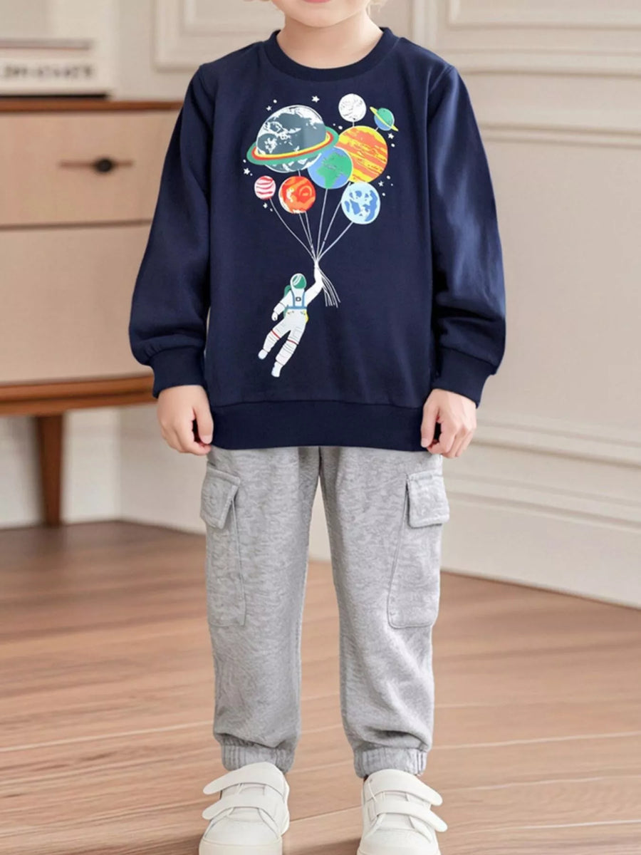 Moonbeam Astronaut Planet Graphic Crewneck Sweatshirt
