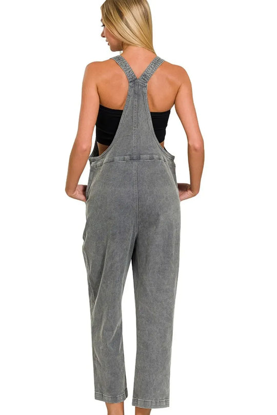 Another view: Washed Knot Strap Relaxed Fit Overalls