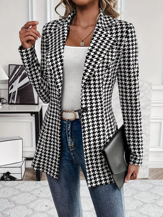 Another view: Houndstooth Print Lapel Collar Blazer