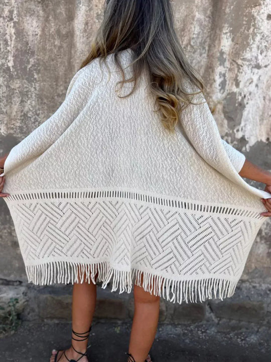 Another view: Fringe Open Front Cardigan