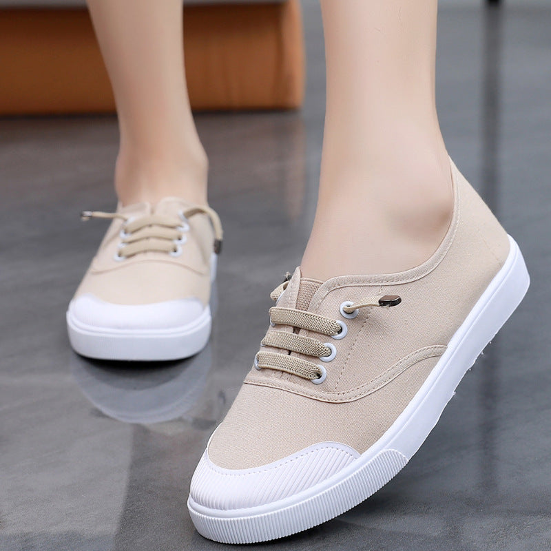Women's White Canvas Slip-On Sneakers – Flat Sole, Multi-Color | Casual Everyday Shoes