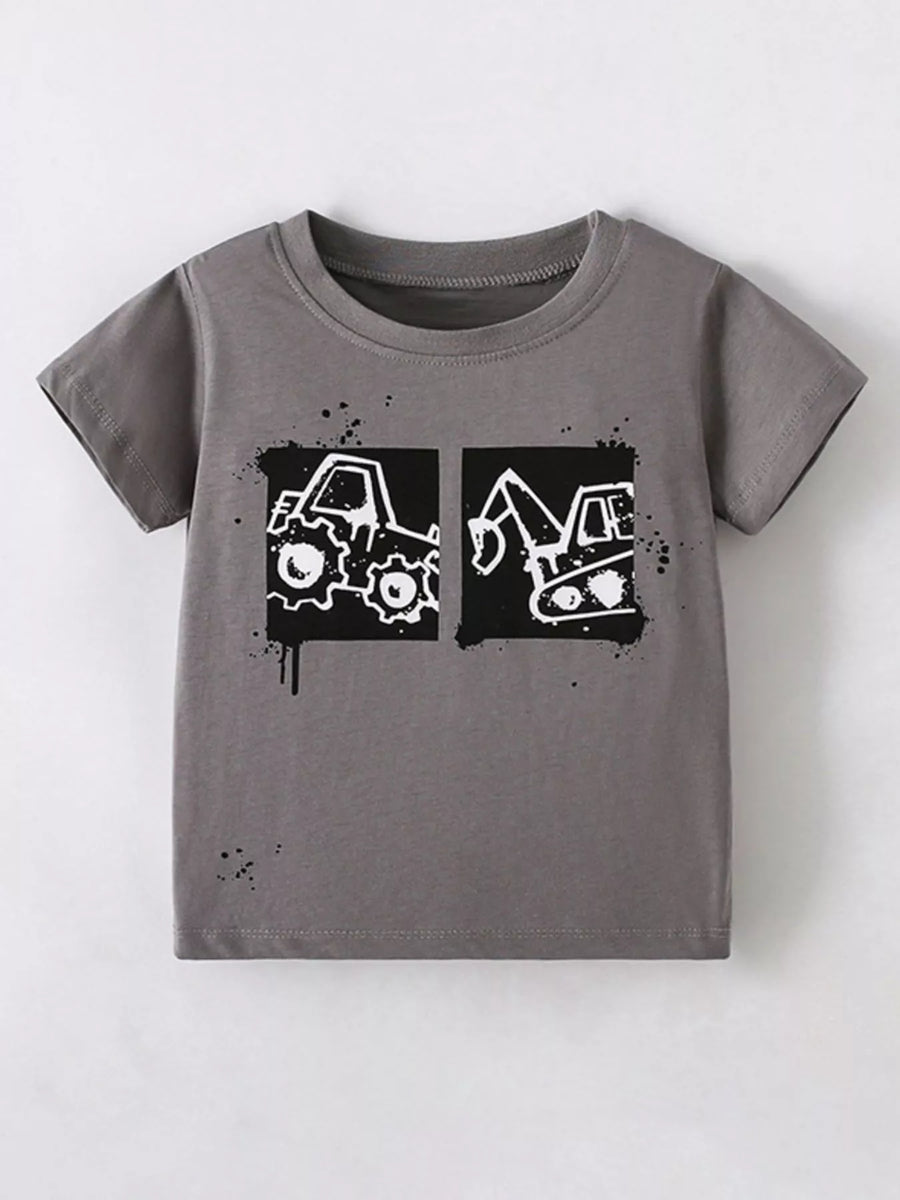 Kids’ Vehicle Graphic Cotton T-Shirt — Dark Gray