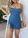 Women's full-size tie-strap denim mini dress
