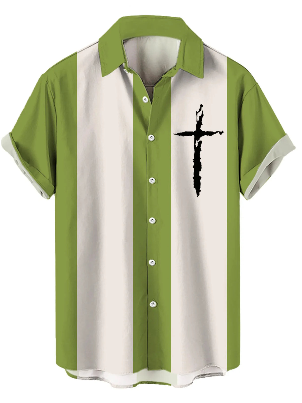 Men's Crossline striped cross button-up shirt in Olive