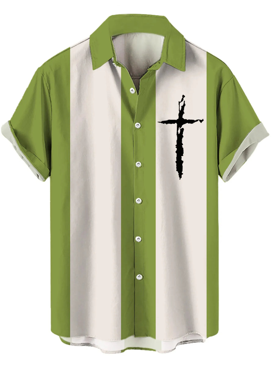 Men's Crossline striped cross button-up shirt in Olive