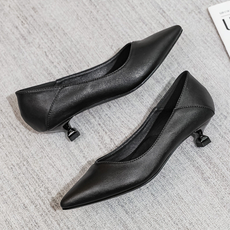 Women's Black Pointed Toe Pumps - Professional Work Heels with 5cm Stiletto
