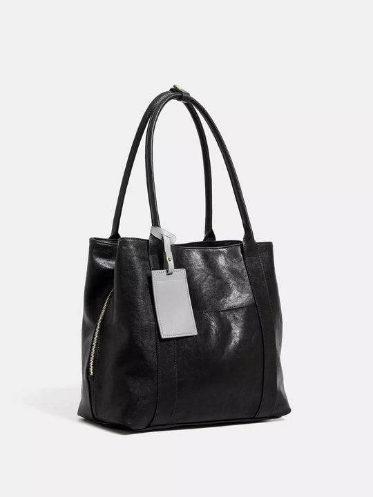 Another view: Black Faux Leather Tote Bag