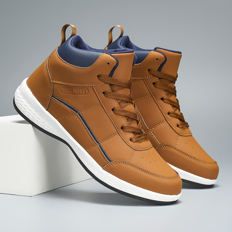 Men's High Top Lace-Up Boots | Anti-Slip PU Leather Loafer Shoes for Men & Women