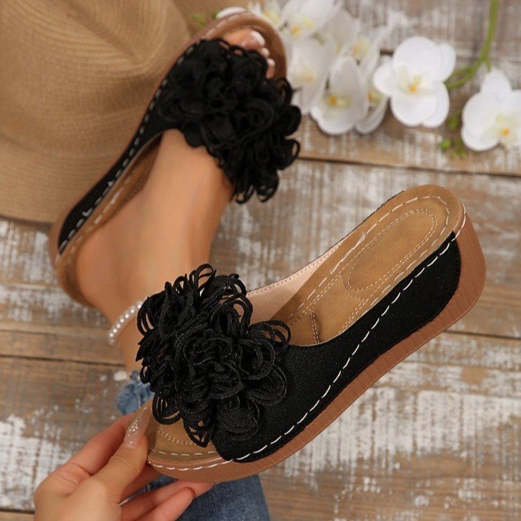 Women's Floral Wedge Sandals | Platform Mule Slides with Adjustable Ankle Strap