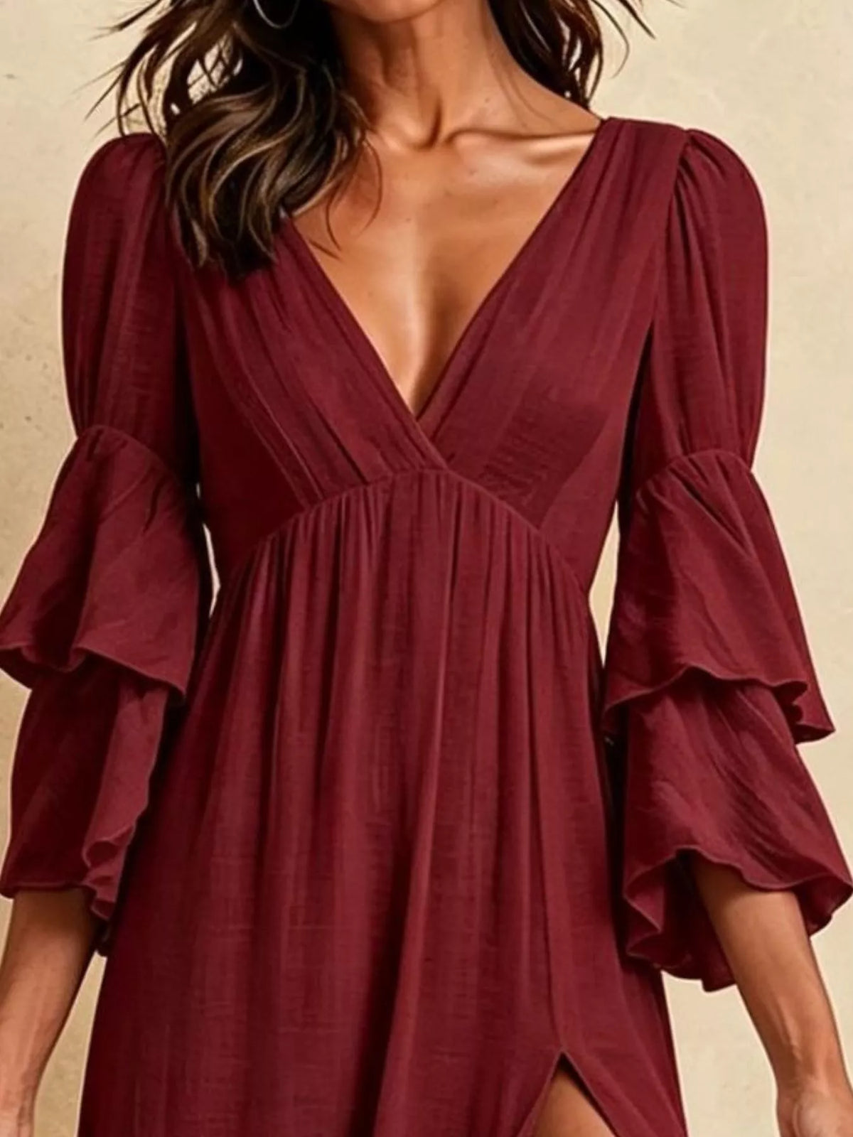 Women's High-Slit Ruffle-Sleeve Maxi Dress