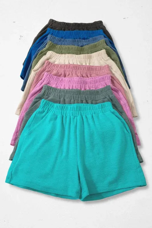 Another view: Cotton Slub Shorts — Turquoise