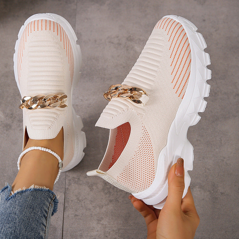 Women's Slip-On Platform Flat Shoes | Breathable Knit Chunky Sole Casual Sneakers