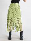 Cascading disc-fringe asymmetrical midi skirt