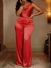 Women's cowl-neck wide-leg jumpsuit in sizes S to 3XL