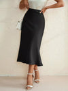 Black high-waist stretch midi skirt with split