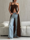 Brown halter-neck high-split longline top