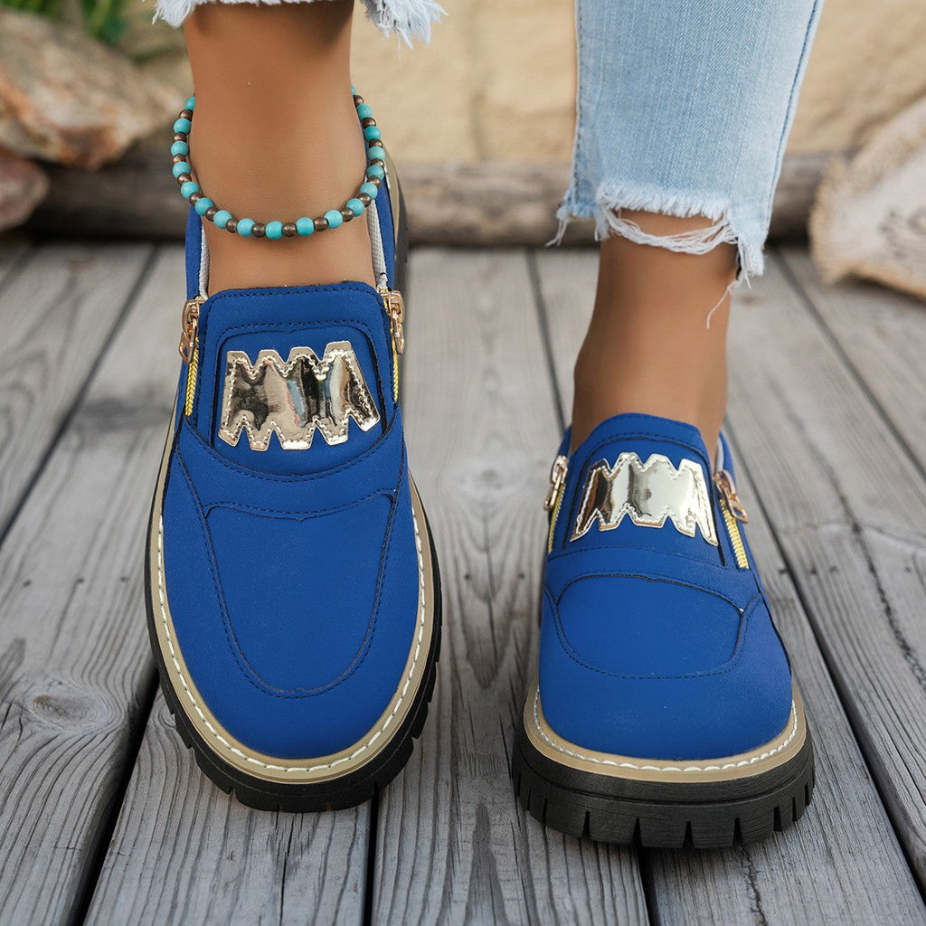 Women's Plus Size Chunky Platform Loafers | Side Zipper Block Heel Shoes