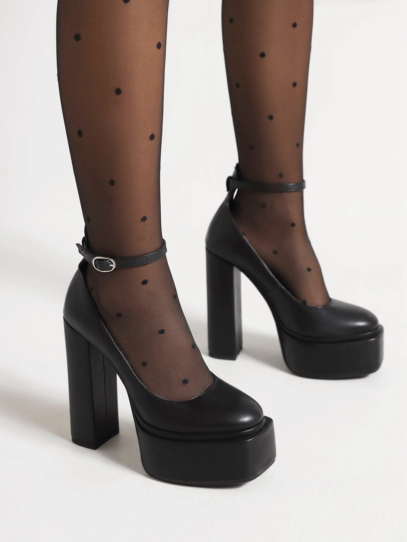 Women's Pointed-Toe Chunky Heel Buckle Pumps | Mid-Cut High Heels