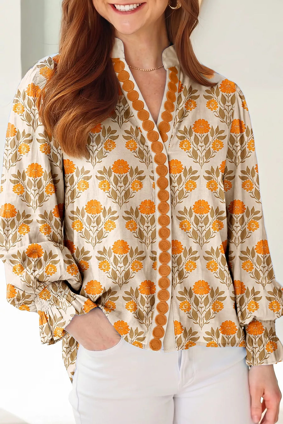 Floral V-Neck Long-Sleeve Top — Sherbet