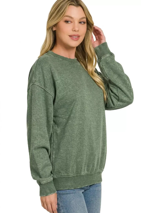 Another view: Fleece Acid Enzyme Washed Round Neck Sweatshirts
