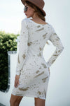Abstract-print boat-neck long-sleeve mini dress