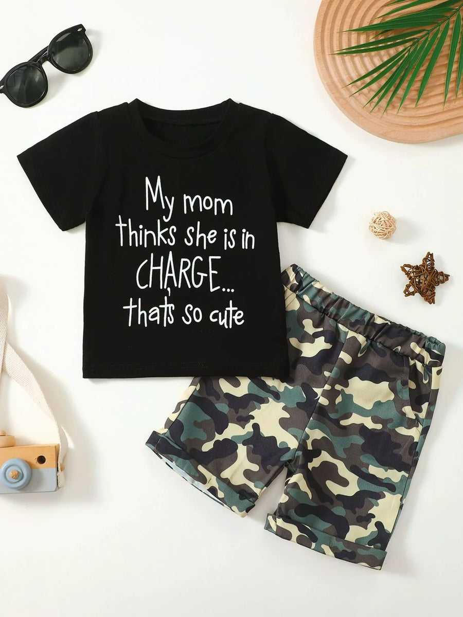 Meadow Days Letter Graphic T-Shirt and Camouflage Shorts Set