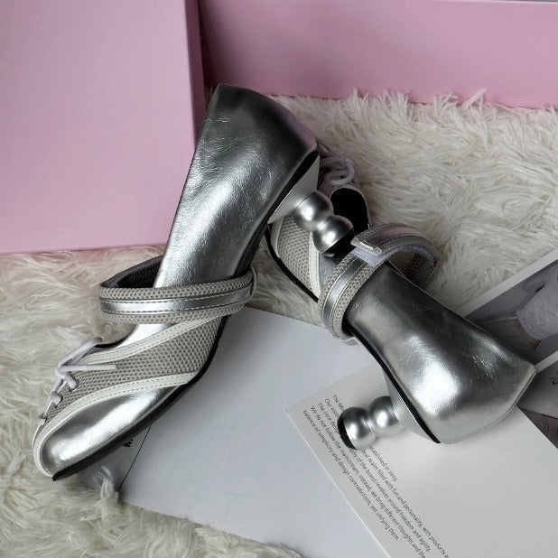 Women's Silver Ballet Flats Thick Sole Casual Slip-On Shoes