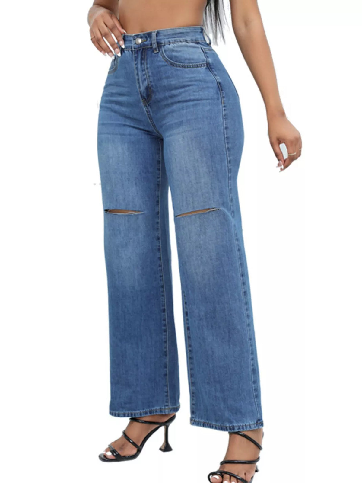 Women's Distressed Wide-Leg Jeans