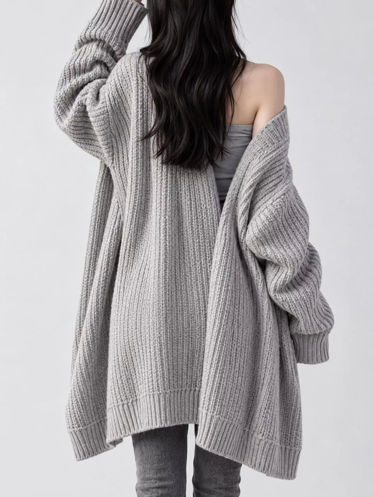 Oversized Openwork Longline Cardigan with Pockets — photo 56