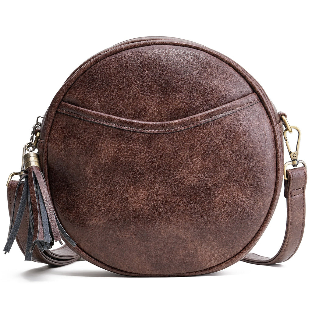 Retro Small Round Crossbody Bag – Zipper Closure | PU Leather | Women's Streetwear Bag