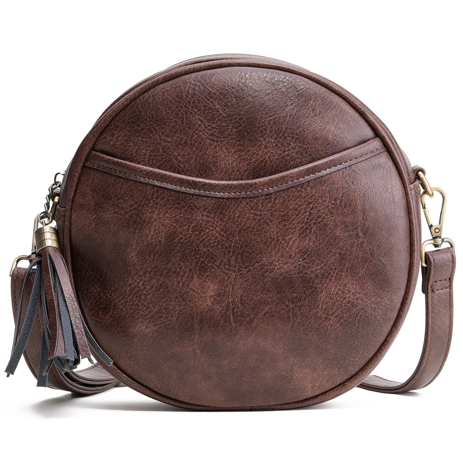 Retro Small Round Crossbody Bag – Zipper Closure | PU Leather | Women's Streetwear Bag