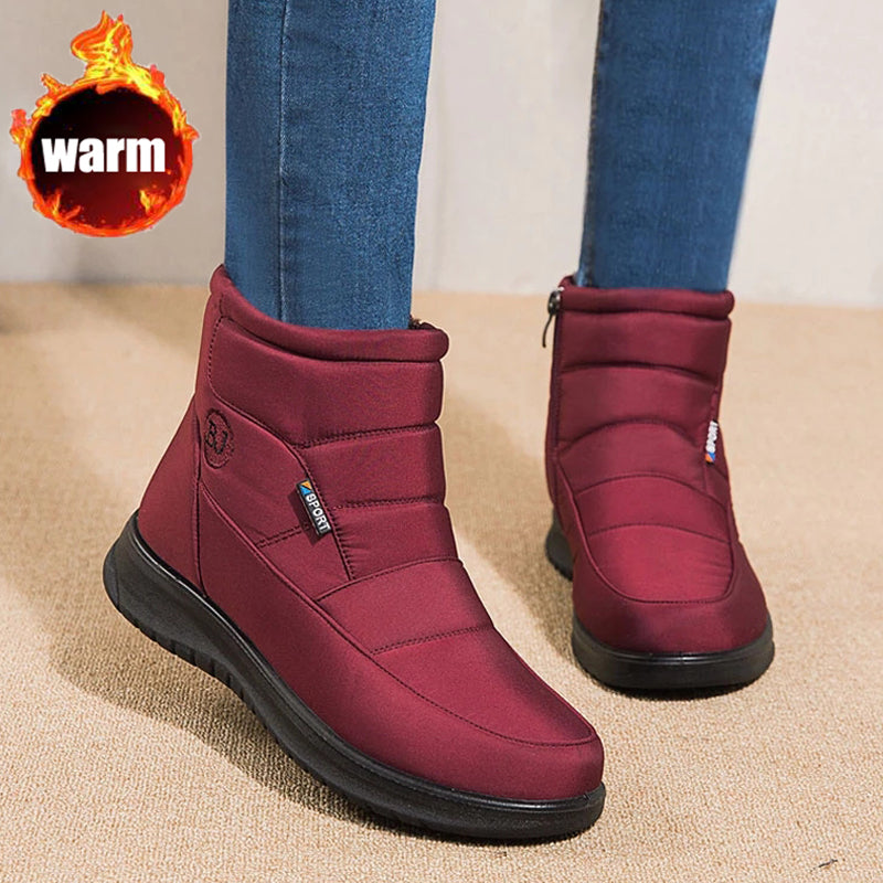 Women's Non-Slip Waterproof Snow Ankle Boots | Flat Heel Cotton Warm Shoes