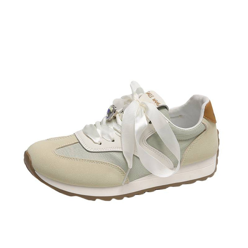 Women's Breathable Non-Slip Casual Sneakers | Lace-Up Sporty Comfort Shoes | Pink Beige Green
