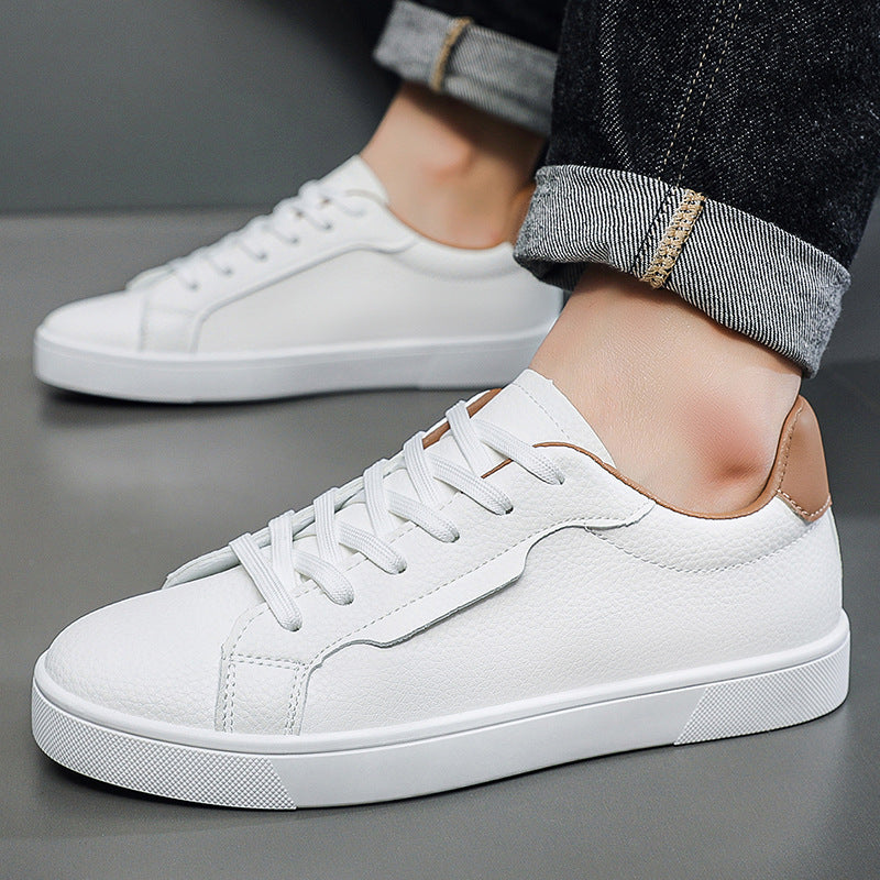 Men's Low-Top Patchwork Sneakers - Casual Lace-Up Athletic Shoes with Flat Heel
