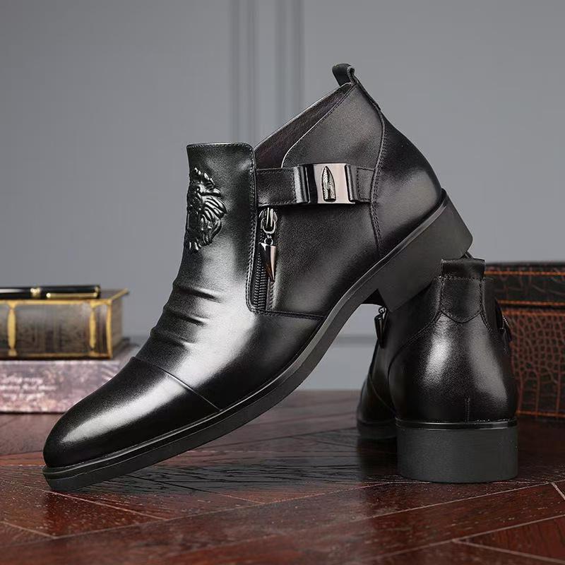 Men's High-Top Denim Business Shoes | Pointed Toe Lace-Up Casual Footwear