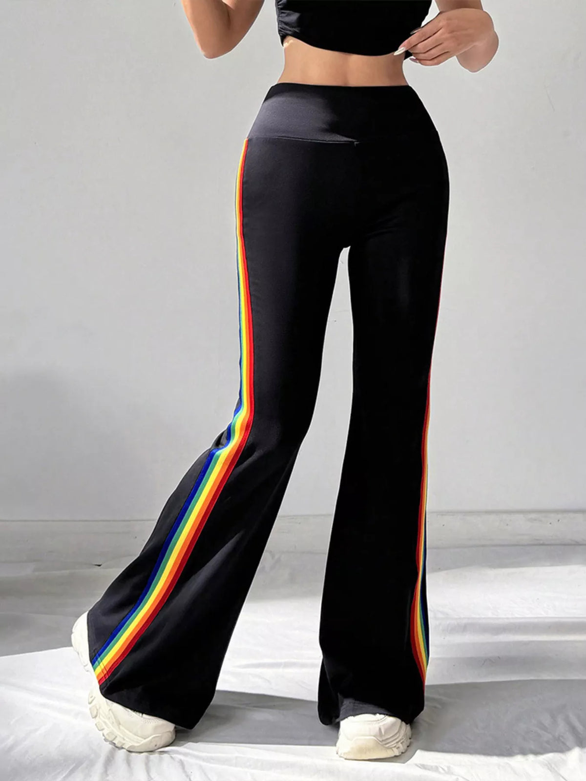 High-Waisted Side-Stripe Flare Active Pants