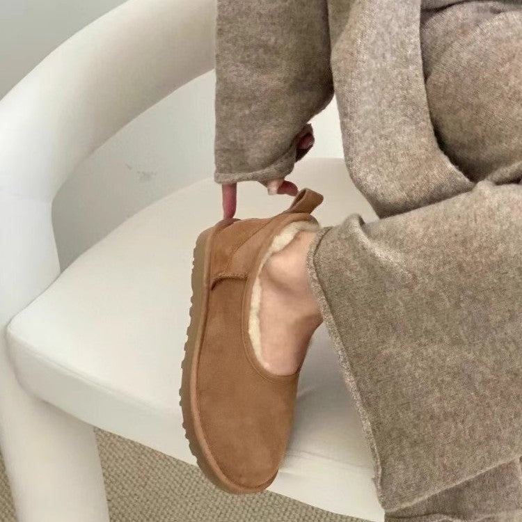 Women's Low-Cut Leather & Fur Snow Boots | Slip-On Winter Boots | Sizes 35–40