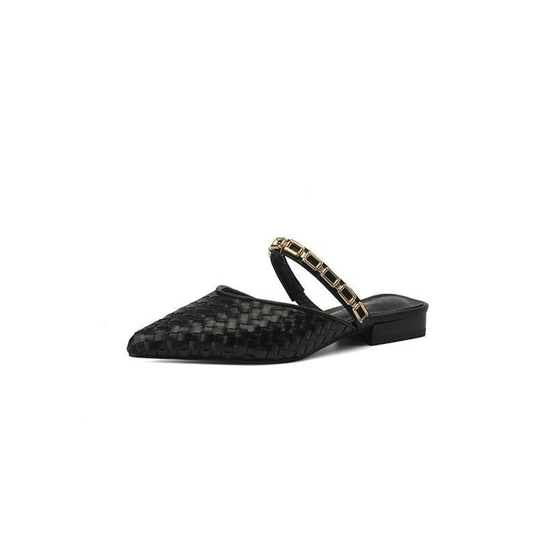 Women's Chain Strappy Pointed-Toe Flat Sandals | Low Heel Microfiber Dress Sandals