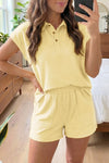 Pastel yellow polo top and pull-on shorts lounge set
