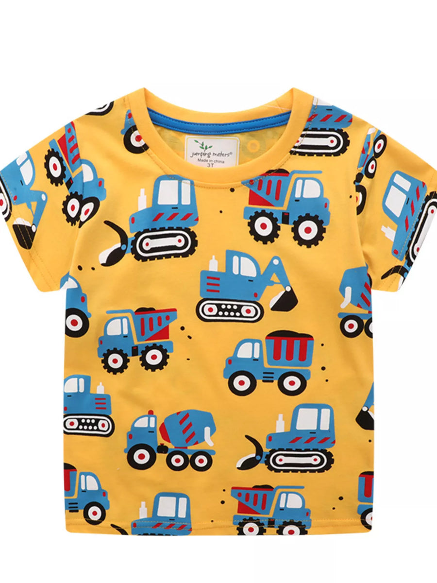 Kids’ Construction Vehicle Cotton T-Shirt — Gold