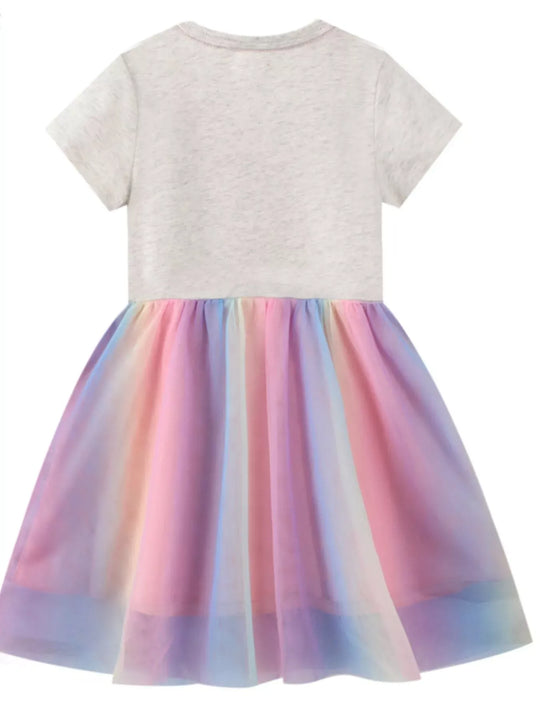 Another view: Girls' Butterfly Sequin Rainbow Tulle Dress — Light Gray