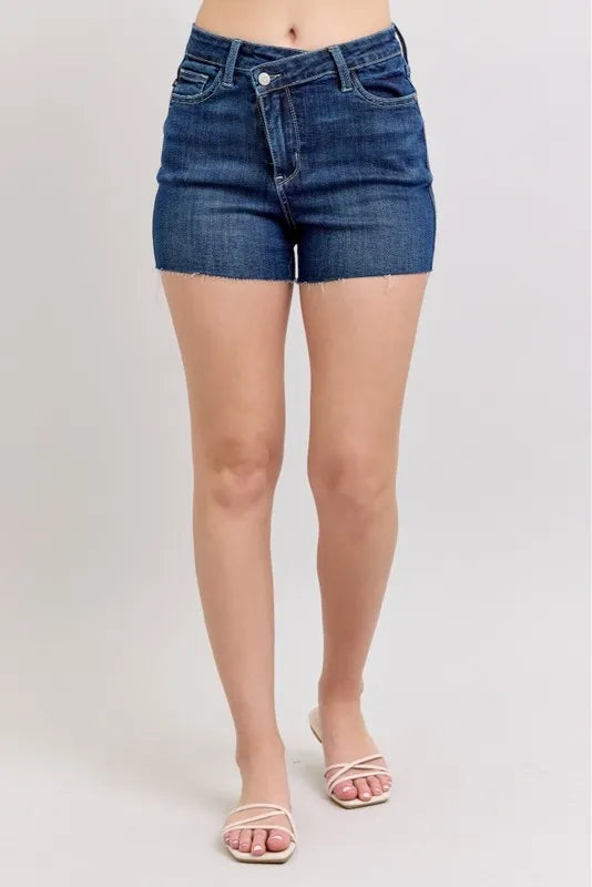 Judy Blue Sloane High-Rise Criss-Cross Waistband Denim Shorts — product view 1