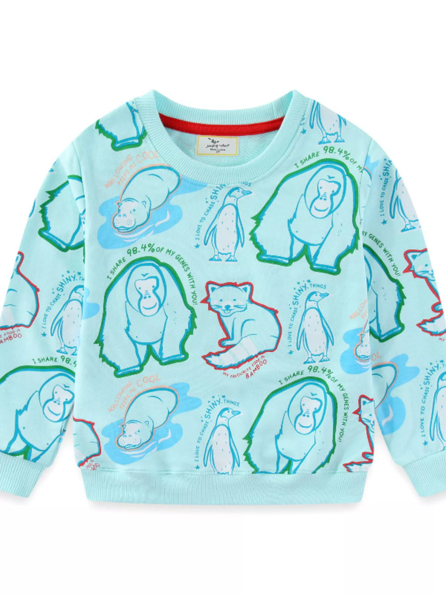Kids' Animal-Print Cotton Sweatshirt — Mint Blue