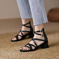 Women's Brown Strappy Stiletto Heels – Vintage Roman Square Toe Sandals with Back Zipper