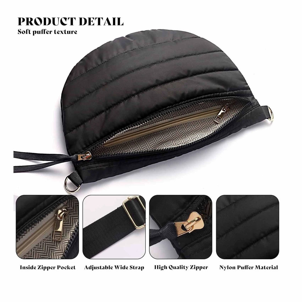 Women's Quilted Crossbody Bag - Casual Dumpling Shoulder Bag with Adjustable Strap