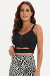 Zip-front cutout sleeveless ribbed-knit crop top