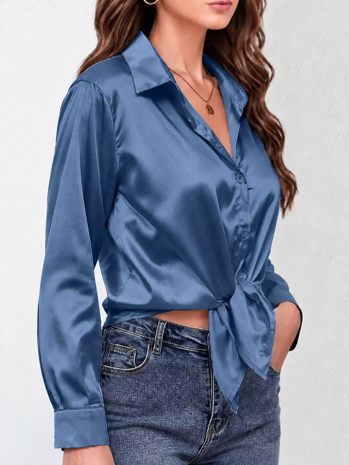 Women's Satin High-Low Button-Down Shirt — photo 27