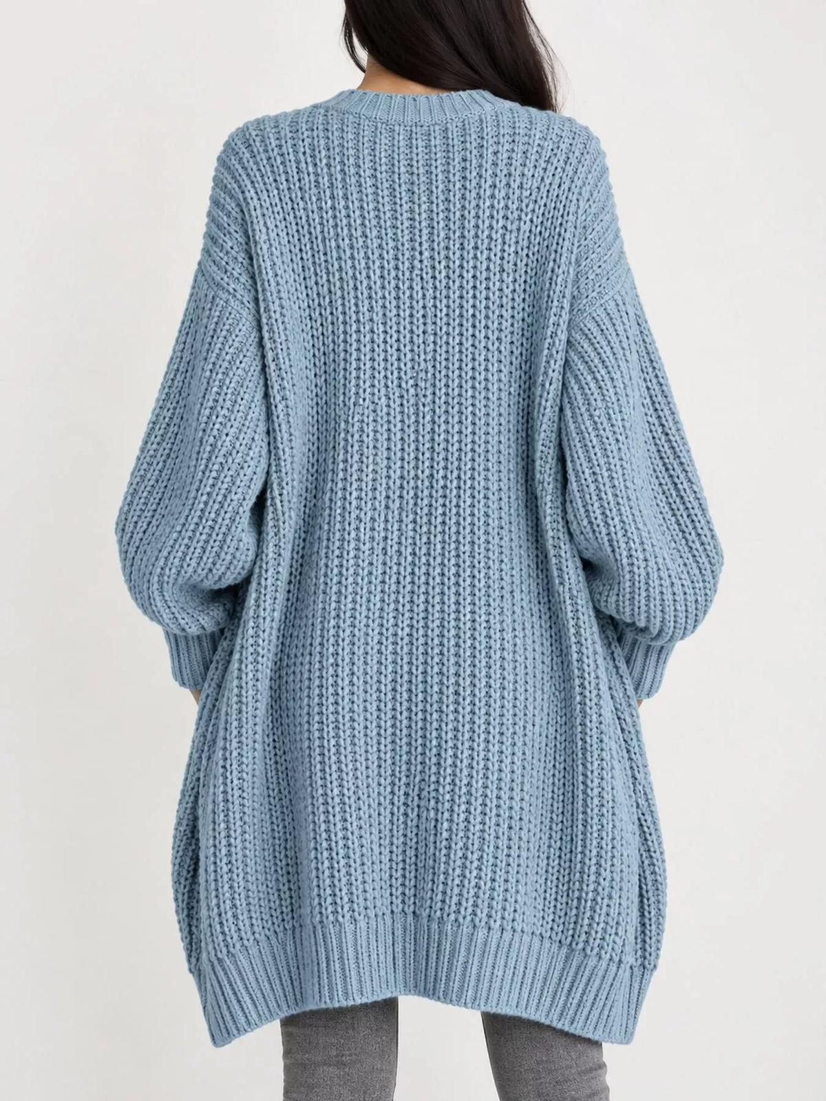 Oversized Openwork Longline Cardigan with Pockets — photo 34
