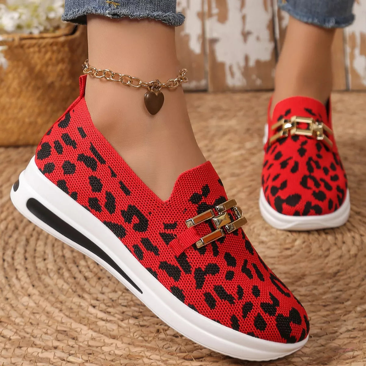 Women's Leopard Print Round Toe Slip-On Flats | Breathable Mesh Casual Shoes
