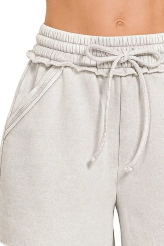 Another view: Acid Wash Fleece Drawstring Shorts with Pockets